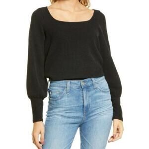 Madewell Ottoman Rib Square Neck Sweater Top Black Long Sleeve Cozy Medium